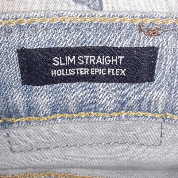 Hollister mens 28x30 stonewash blue slim straight epic flex jeans - Picture 7 of 7